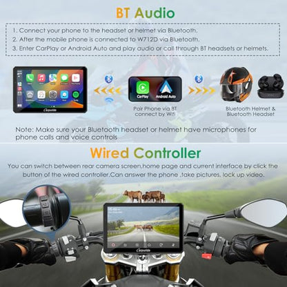 Carpuride W712D - Pantalla Carplay para motocicleta con HD 1