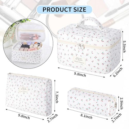 senbowe Bolsa de maquillaje floral, paquete de 3 bolsas de m