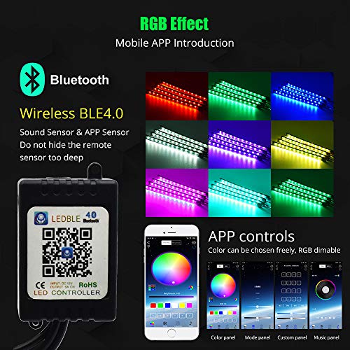 Luces LED para automóvil, 4 unidades, 48 luces LED RGB Bluet