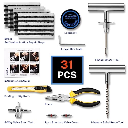 Kit de reparación de neumáticos planos con tapones 31 piezas