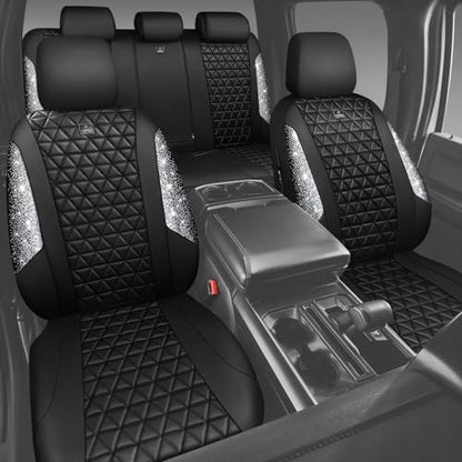 CAR PASS Bling Diamond Leather Car Seat Covers for 2 Front I