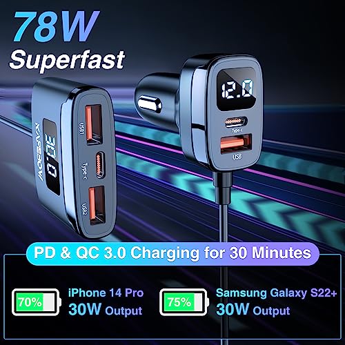 kapebow - Cargador de coche USB C de carga rápida de 78 W, c
