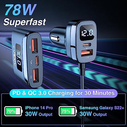 kapebow - Cargador de coche USB C de carga rápida de 78 W, c