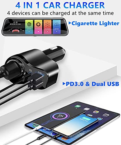 Cargador de coche USB C 4 en 1, adaptador de encendedor de c