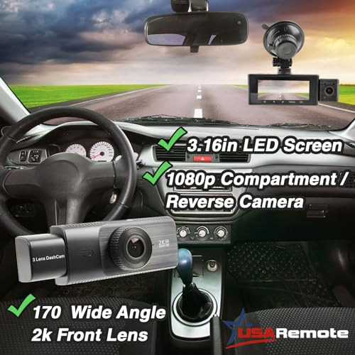 USARemote Dash Cam WDR 1440P+1080P+1080P 3Channel 3.16 pulga