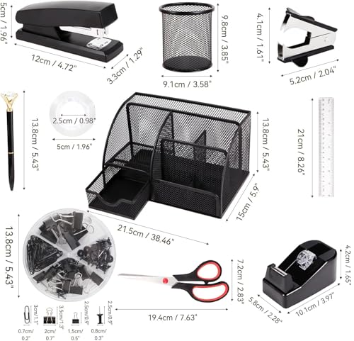 yuun Organizador de escritorio negro y accesorios, suministr