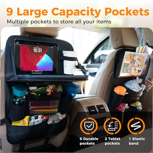 Organizador de asiento trasero de automóvil con bandeja, 9 b