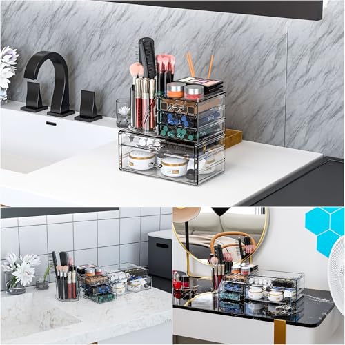 Organizador de maquillaje transparente con soporte giratorio