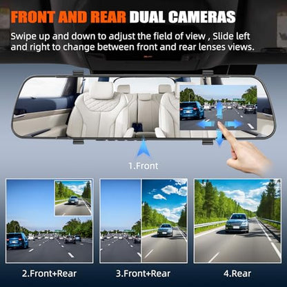 Espejo Dash Cam de 4 pulgadas, espejo retrovisor 1080P cámar