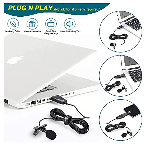 ZAFFIRO Micrófono Lavalier USB, micrófono de computadora USB