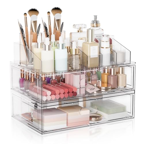Organizador de maquillaje apilable transparente de 3 niveles