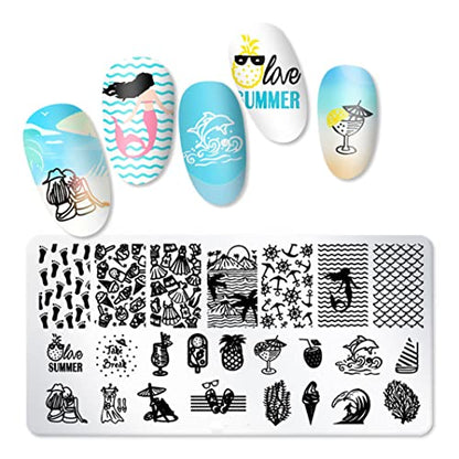 Juego de 6 placas de estampado de uñas de paisajes marinos p