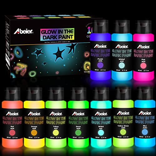 ABEIER Pintura acrílica que brilla en la oscuridad, 10 color
