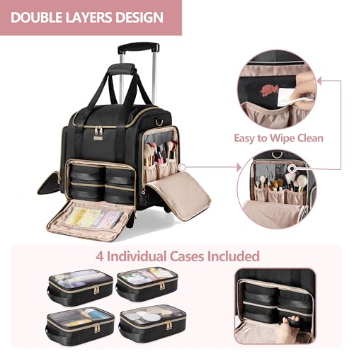Estuche de maquillaje con ruedas con 4 bolsas extraíbles, es
