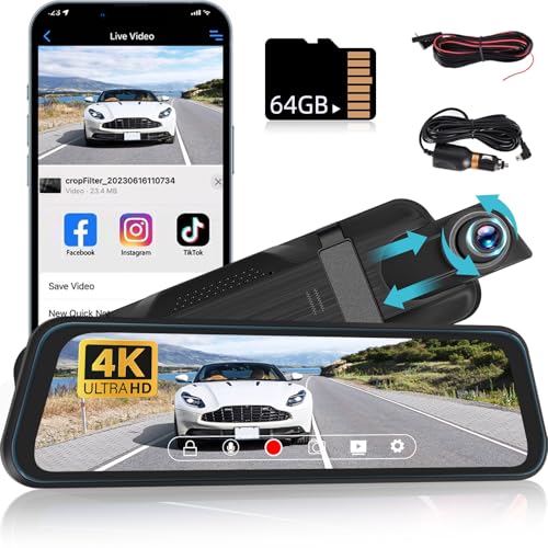 NHOPEEW Cámara de espejo retrovisor 4K de 9.66 pulgadas, pan