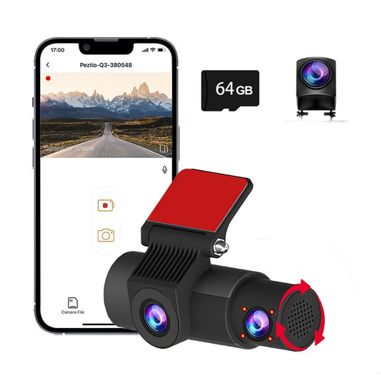 Cámara de tablero de triple lente 4K con tarjeta de 128 GB,