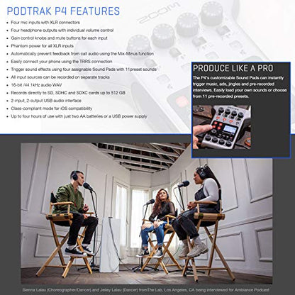 Zoom PodTrak P4 - Grabadora portátil multipista de podcasts