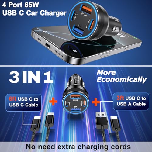 Cargador de coche USB C, cargador de teléfono de coche de ca