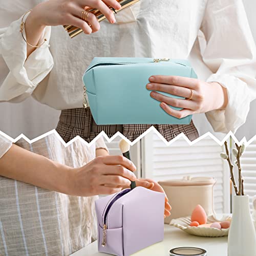Jexine Bolsa de maquillaje pequeña de piel con cremallera, b