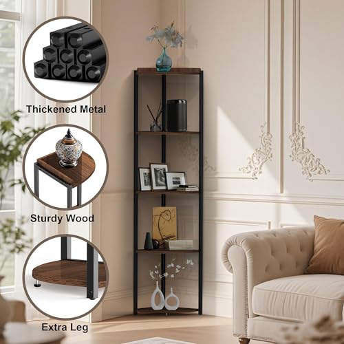 ZOUTOG Estante esquinero de 5 niveles con luz LED, estanterí