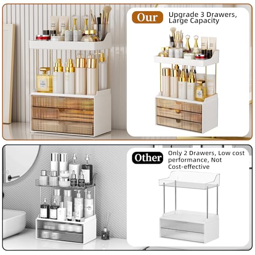 Organizador de maquillaje de 3 cajones de 2 niveles, organiz