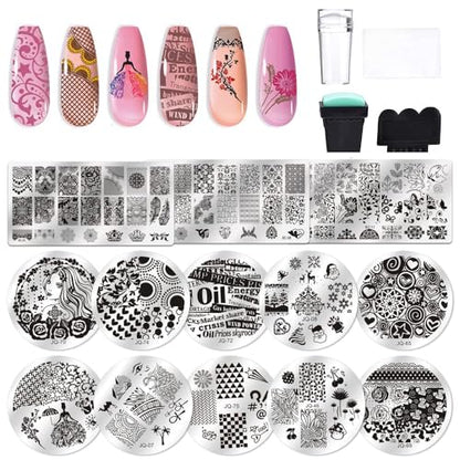 Biutee Kit de placa de estampado de uñas, 2 sellos de uñas,