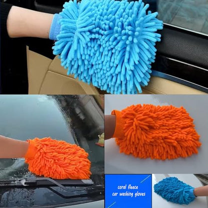 3PCS Car Wash Kit with 2 Premium Chenille & Plush Wash Mitts