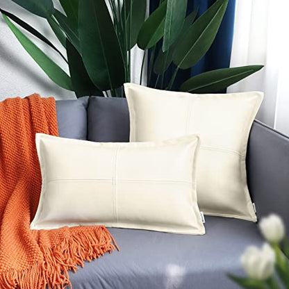 BRAWARM Funda de almohada de piel sintética color crema de 1