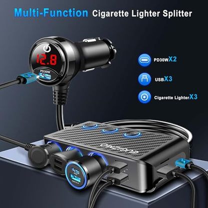 Adaptador para encendedor de cigarrillos, 222 W, 3 enchufes,