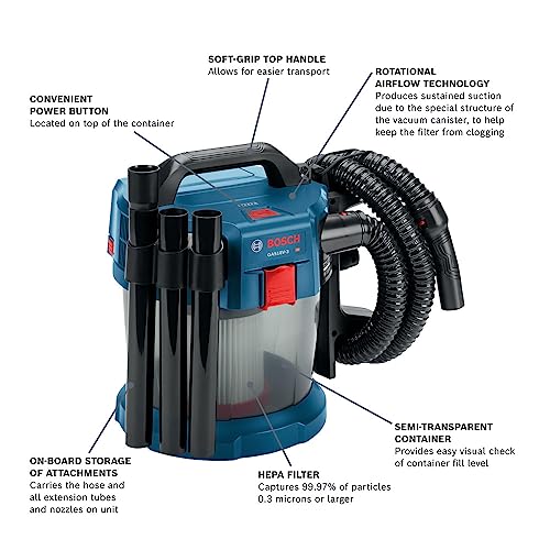 BOSCH GAS18V-3N - Aspiradora húmeda/seca de 18 V y 2.6 galon