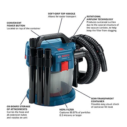 BOSCH GAS18V-3N - Aspiradora húmeda/seca de 18 V y 2.6 galon