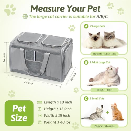 Transportador de gatos extragrande para 2 gatos, 24 x 14 x 1