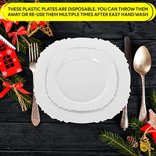 Zlion Juego de platos desechables blancos de 60 piezas, eleg