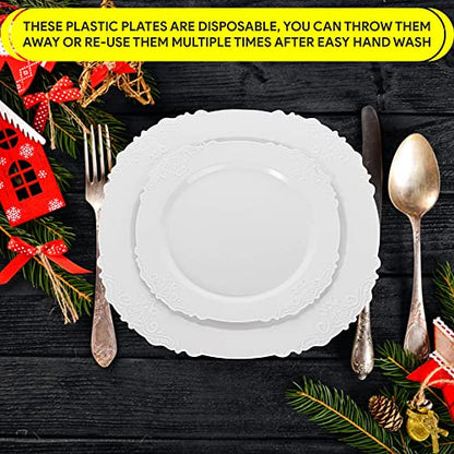 Zlion Juego de platos desechables blancos de 60 piezas, eleg