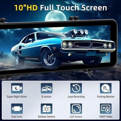 Cámara de espejo retrovisor con pantalla táctil IPS LCD de 1