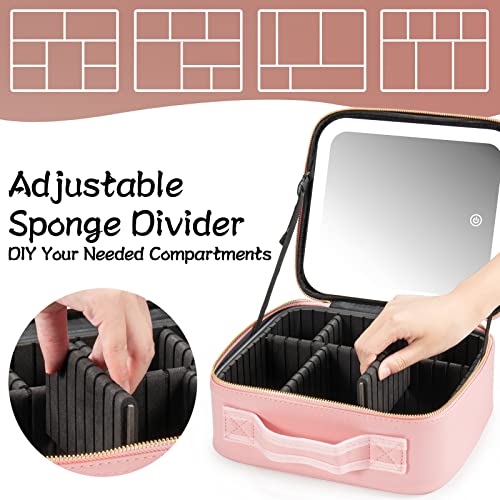 Estuche de viaje de maquillaje con espejo con luz LED, 3 bri