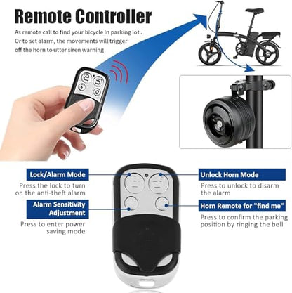Bocina de alarma para bicicleta con control remoto, recargab