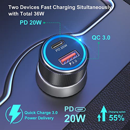 Bangfun - Cargador de coche USB C, paquete de 5, 36 W, doble
