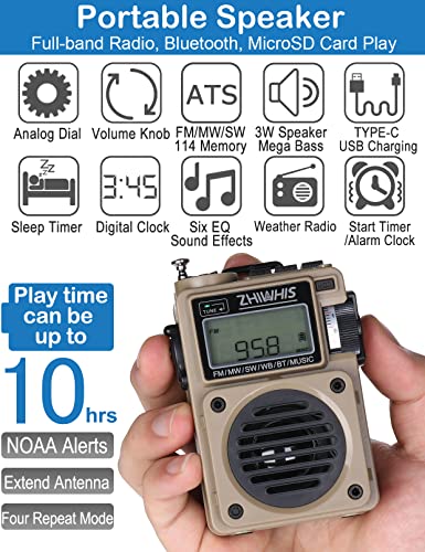 ZHIWHIS Radio de onda corta, reproductor de MP3 con radios m