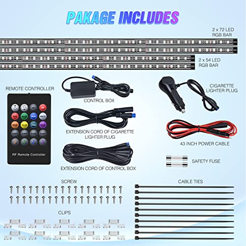 Nilight 4 tiras de luces de neón para automóvil, 252 luces L