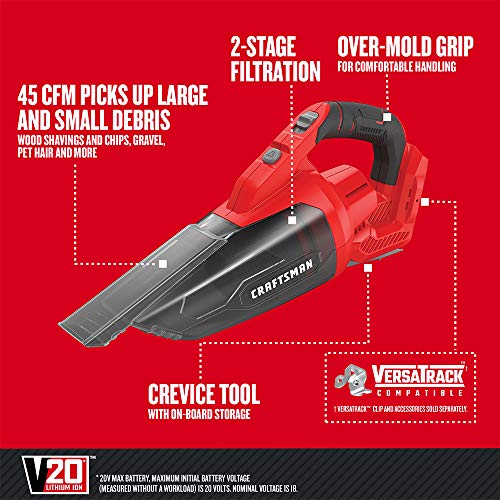CRAFTSMAN Aspiradora de mano inalámbrica V20, 45 CFM, sistem