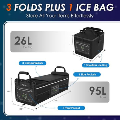 Organizador de maletero, plegable, 95L, negro, incluye paque