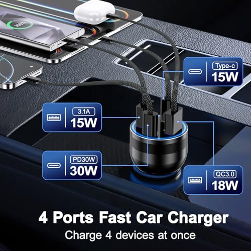 Cargador de coche USB C, cargador de teléfono de coche de ca