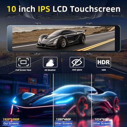 Cámara de espejo retrovisor con pantalla táctil IPS LCD de 1