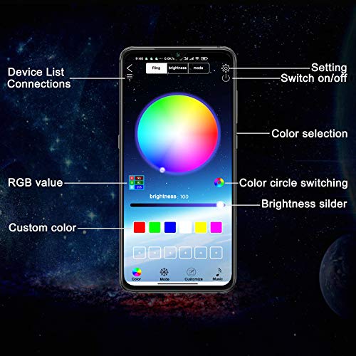 Tira de luz RGB para estribo de 71 pulgadas, control de apli