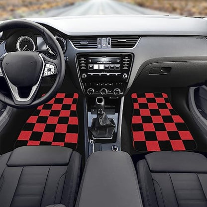 Juego de 4 alfombrillas a cuadros para automóvil, patrón geo
