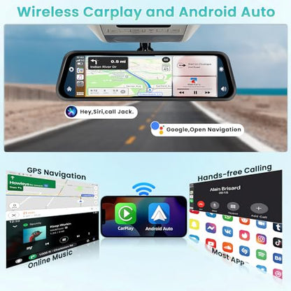 Hikity Cámara inalámbrica Carplay 4K Mirror Dash Cam, cámara