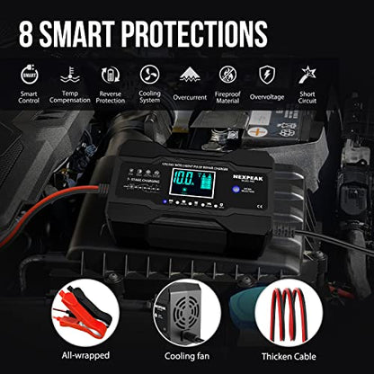 NEXPEAK Cargador de batería de coche de 10 amperios, 12 V y