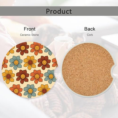 Posavasos vintage de flores hippie para automóvil, portavaso