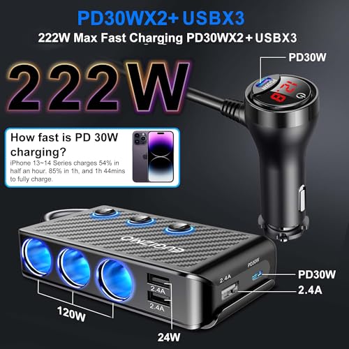 Adaptador para encendedor de cigarrillos, 222 W, 3 enchufes,